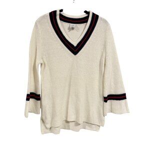Cabi Ace Pullover‎ White, Blue, Red Bell Sleeves Sweater Size S